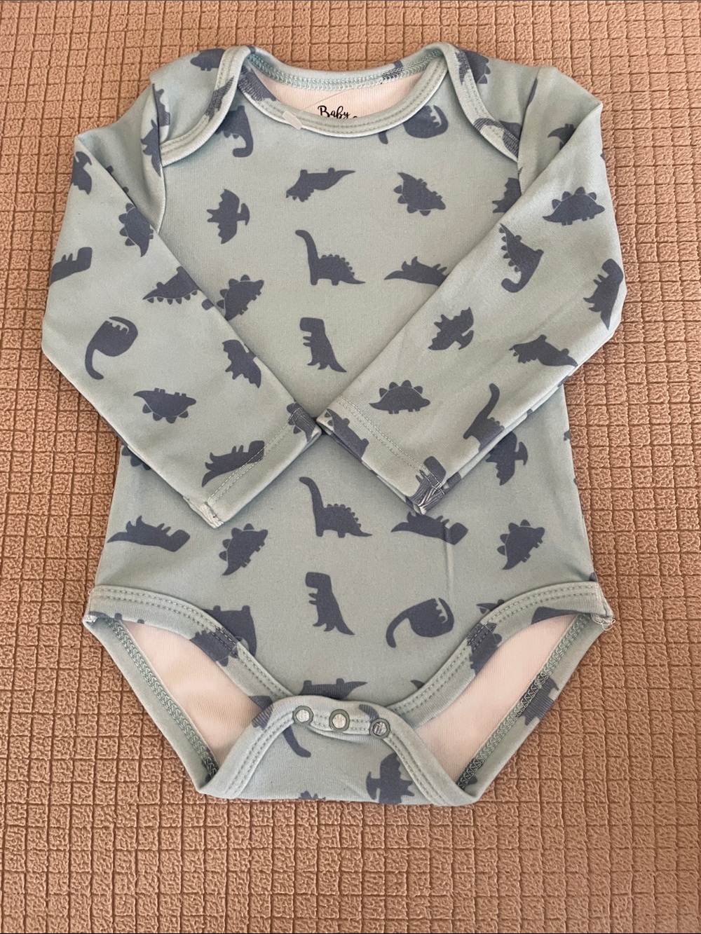 Baby Essentials Long-Sleeve Dinosaur One-Piece Bodysuit - Light Blue 6 Mo.